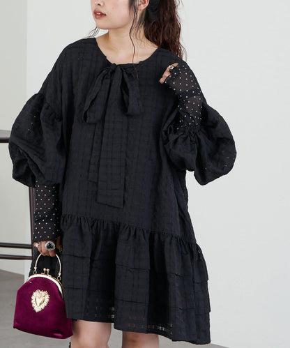【Ciaopanic】【Lumé】透視格紋寬鬆大廓形迷你連衣裙