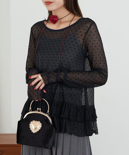 【Lumé/ルメ】下襬荷葉邊圓點雪紡上衣