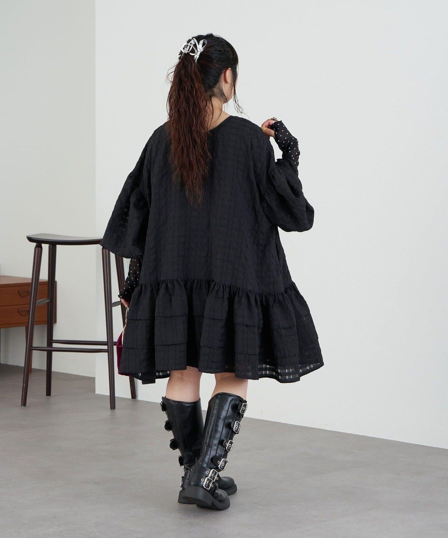 【Ciaopanic】【Lumé】透視格紋寬鬆大廓形迷你連衣裙