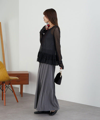 【Lumé/ルメ】下襬荷葉邊圓點雪紡上衣