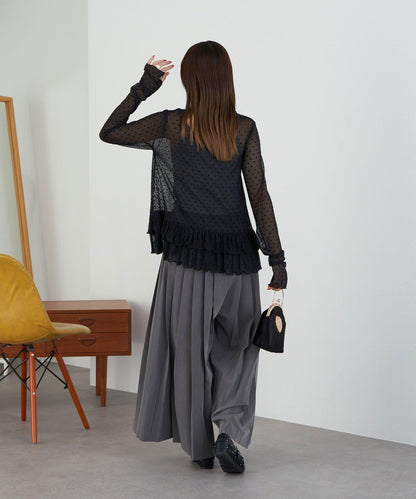 【Lumé/ルメ】下襬荷葉邊圓點雪紡上衣