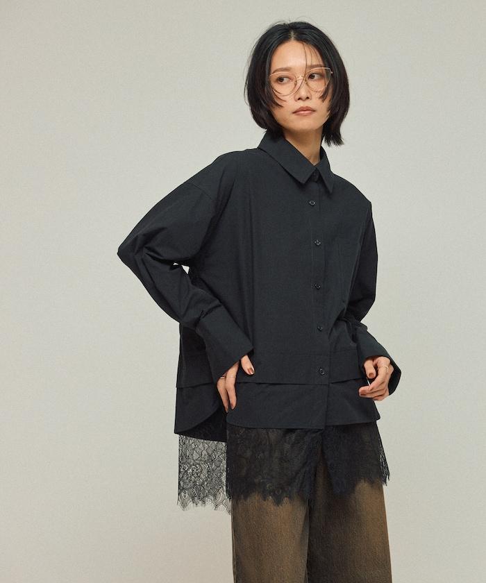 超大尺碼 蕾絲疊層襯衫