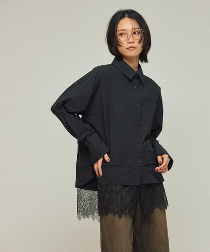 超大尺碼 蕾絲疊層襯衫