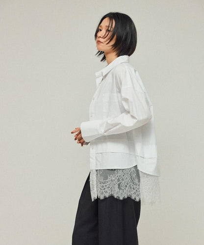 超大尺碼 蕾絲疊層襯衫