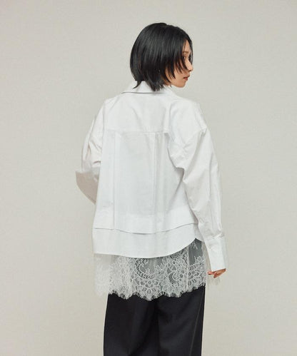 超大尺碼 蕾絲疊層襯衫