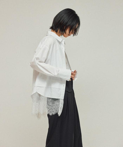 超大尺碼 蕾絲疊層襯衫