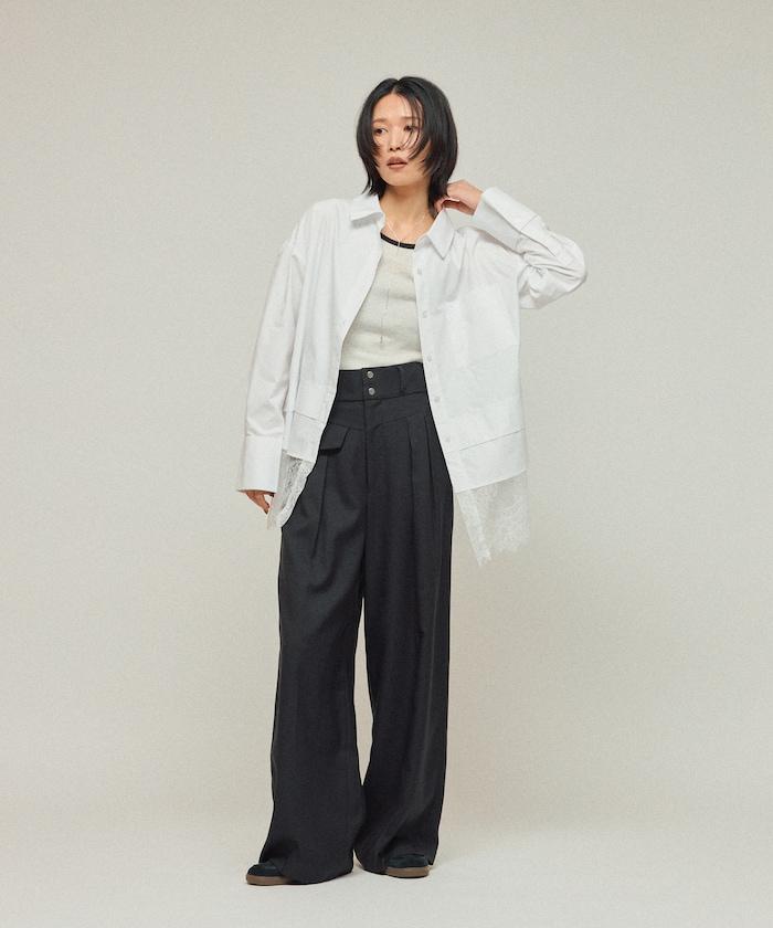 超大尺碼 蕾絲疊層襯衫