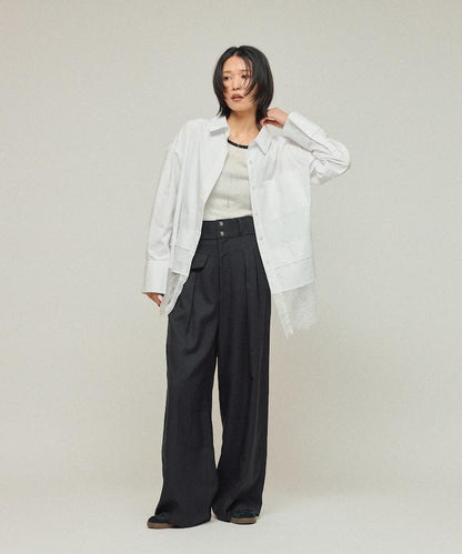 超大尺碼 蕾絲疊層襯衫