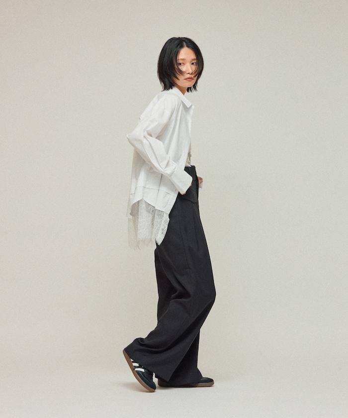 超大尺碼 蕾絲疊層襯衫