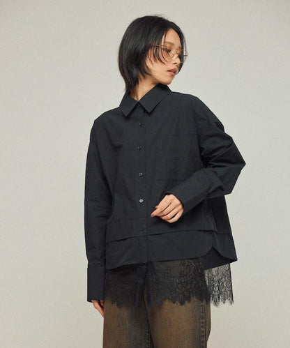 超大尺碼 蕾絲疊層襯衫