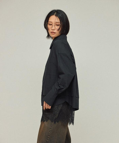 超大尺碼 蕾絲疊層襯衫