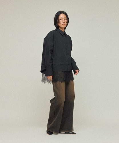 超大尺碼 蕾絲疊層襯衫