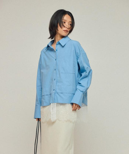 超大尺碼 蕾絲疊層襯衫