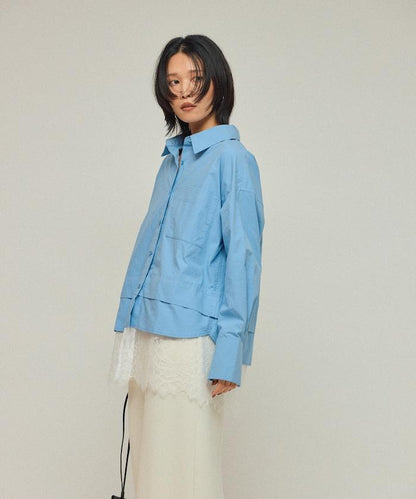 超大尺碼 蕾絲疊層襯衫