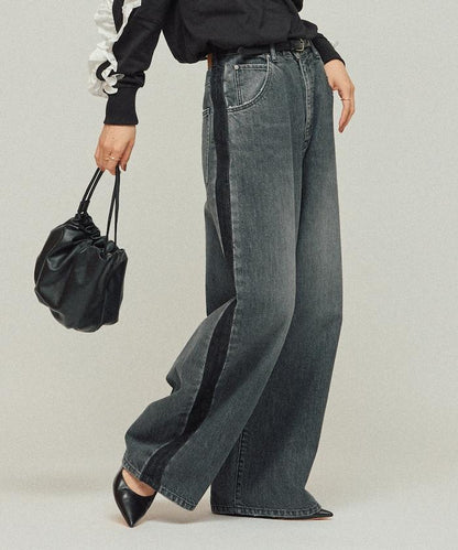 側條紋牛仔褲 / 寬鬆剪裁 曲線牛仔褲 / JL253P10