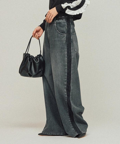 側條紋牛仔褲 / 寬鬆剪裁 曲線牛仔褲 / JL253P10