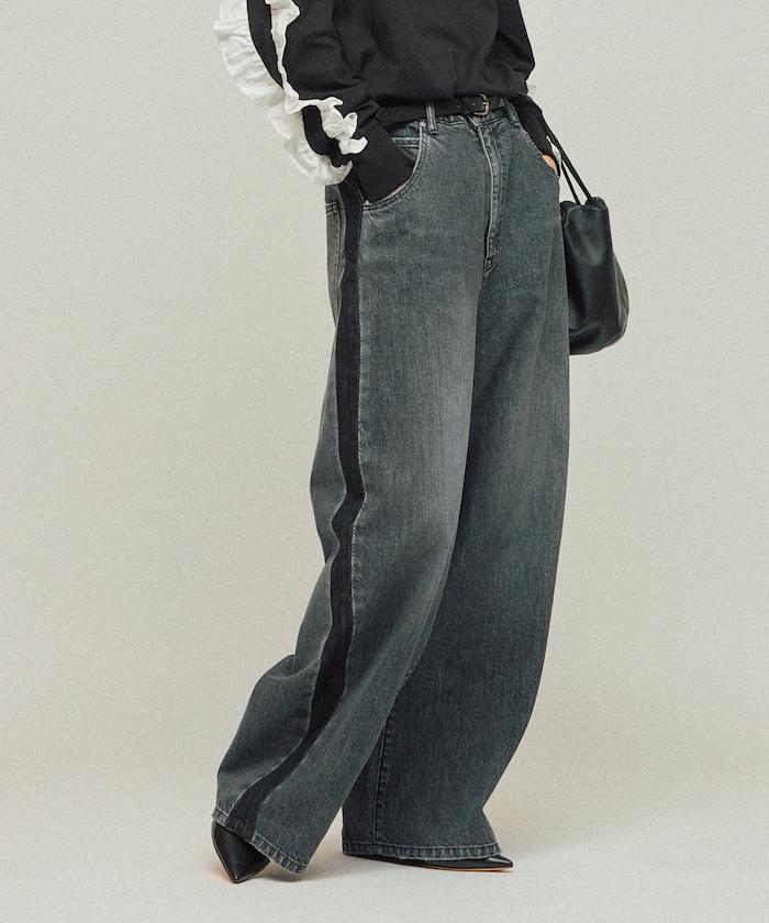 側條紋牛仔褲 / 寬鬆剪裁 曲線牛仔褲 / JL253P10