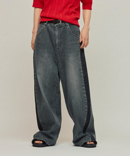 側條紋牛仔褲 / 寬鬆剪裁 曲線牛仔褲 / JL253P10