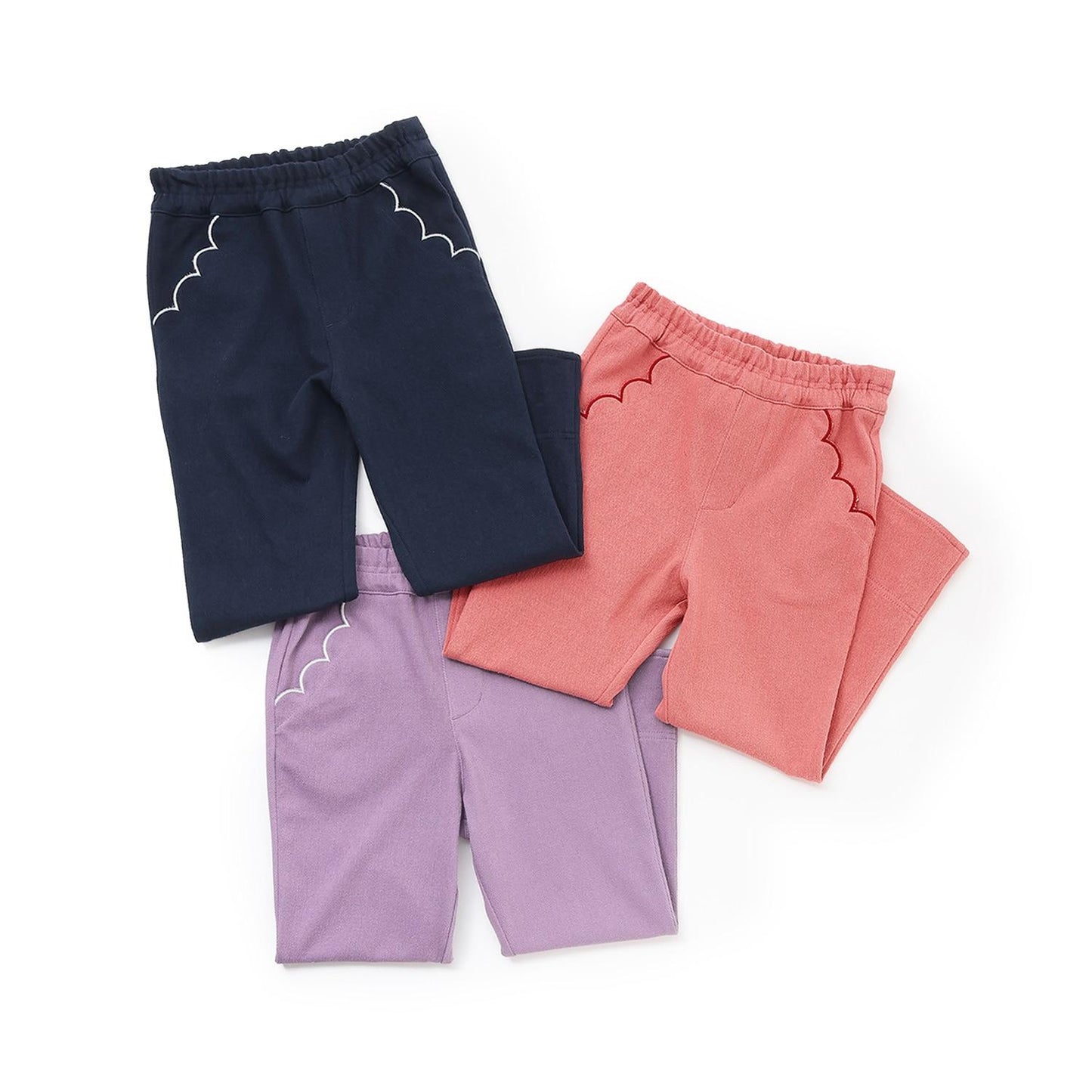 翻邊花邊口袋針織斜紋長褲