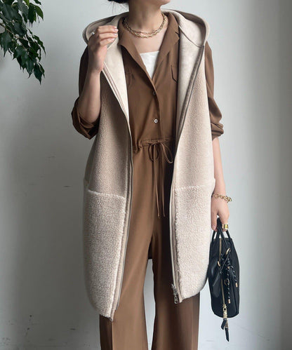 羊毛絨拼接帽T恤衫