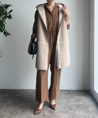 羊毛絨拼接帽T恤衫