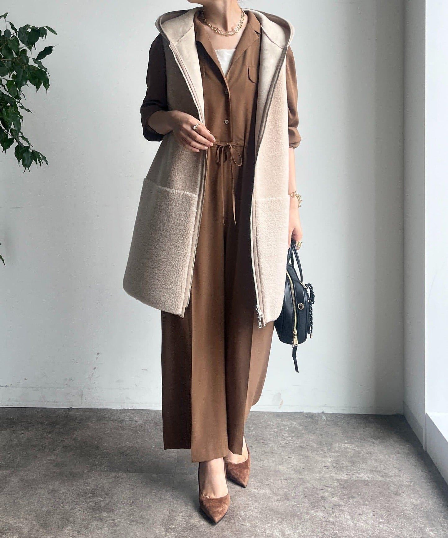 羊毛絨拼接帽T恤衫