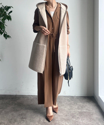 羊毛絨拼接帽T恤衫