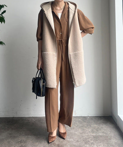 羊毛絨拼接帽T恤衫