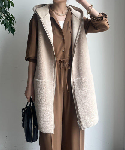 羊毛絨拼接帽T恤衫