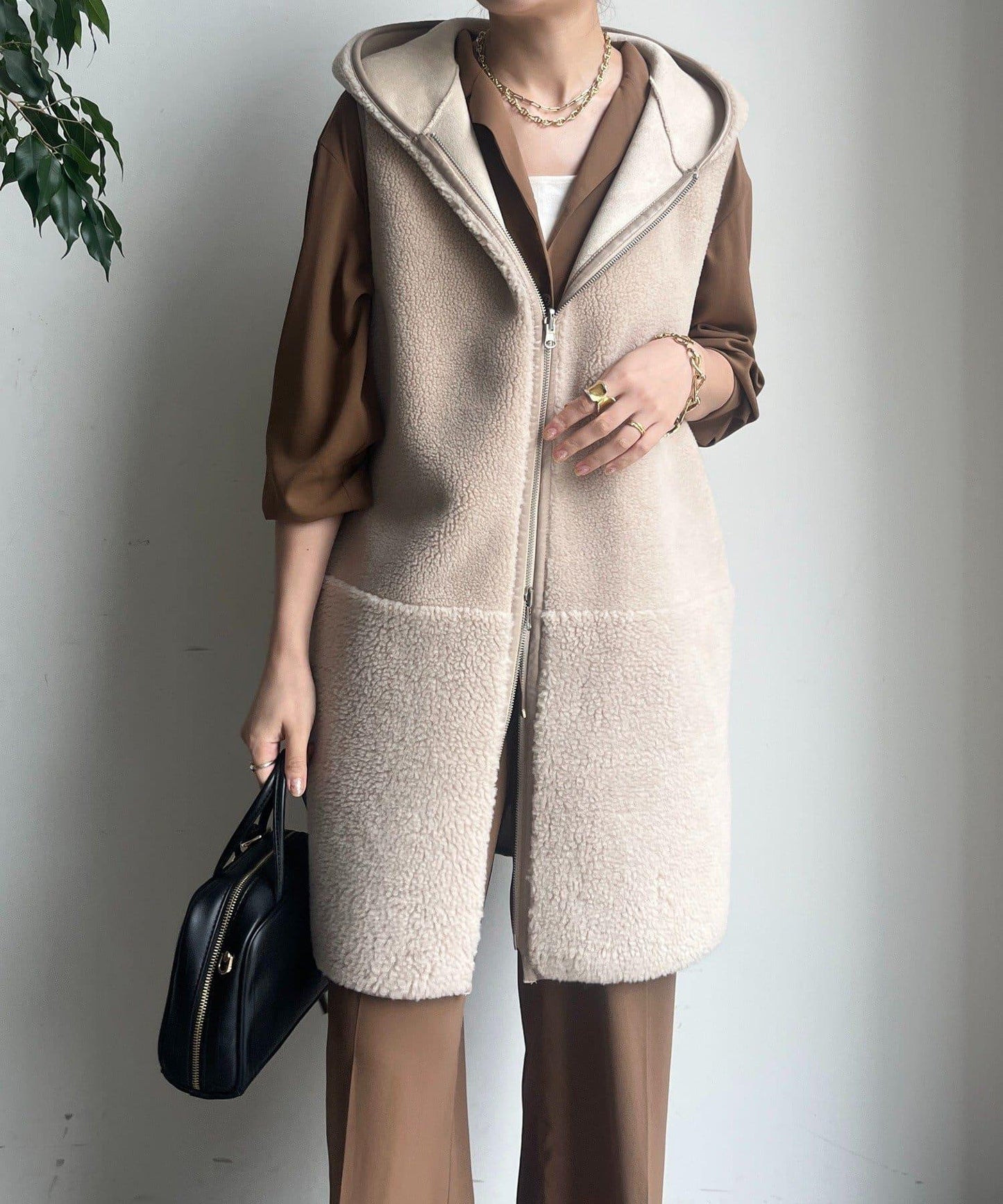 羊毛絨拼接帽T恤衫