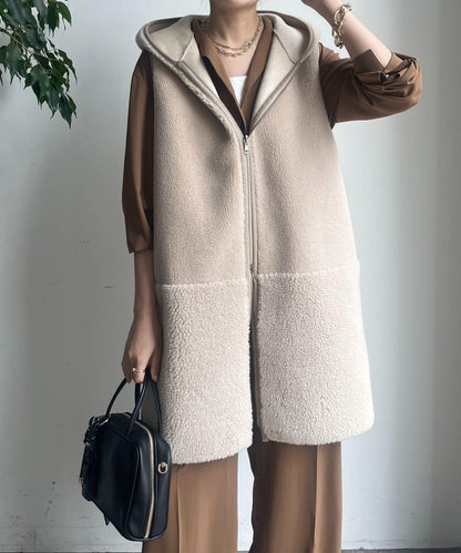 羊毛絨拼接帽T恤衫