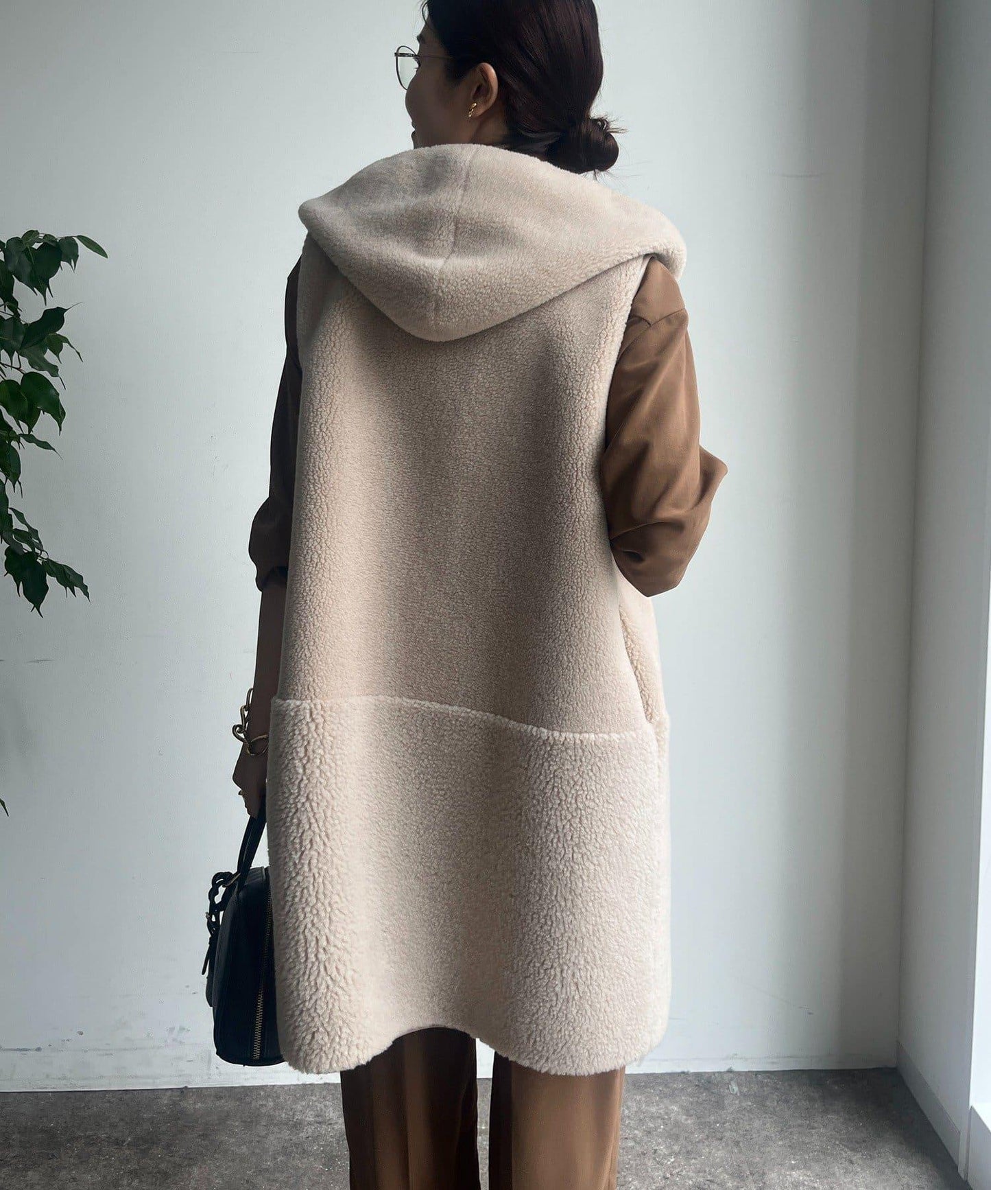 羊毛絨拼接帽T恤衫