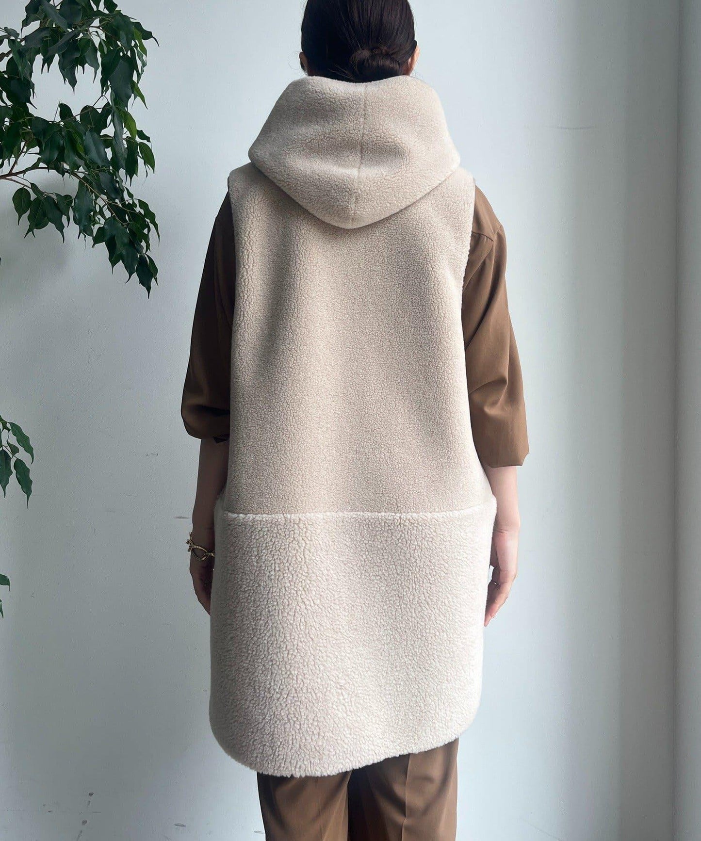 羊毛絨拼接帽T恤衫