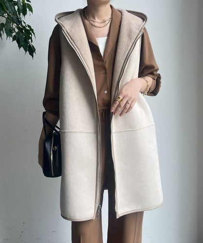 羊毛絨拼接帽T恤衫