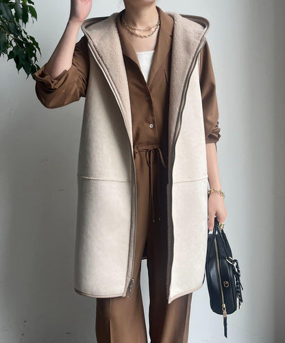 羊毛絨拼接帽T恤衫