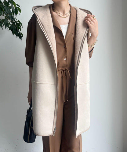 羊毛絨拼接帽T恤衫