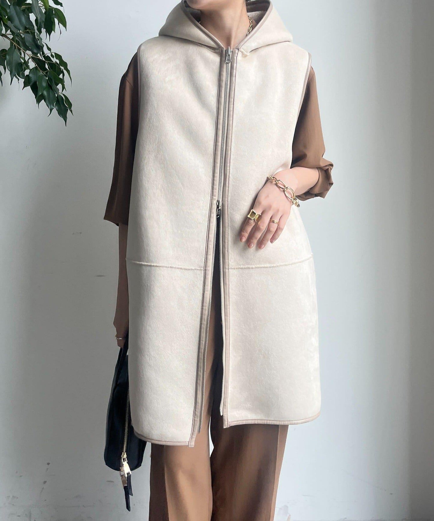 羊毛絨拼接帽T恤衫