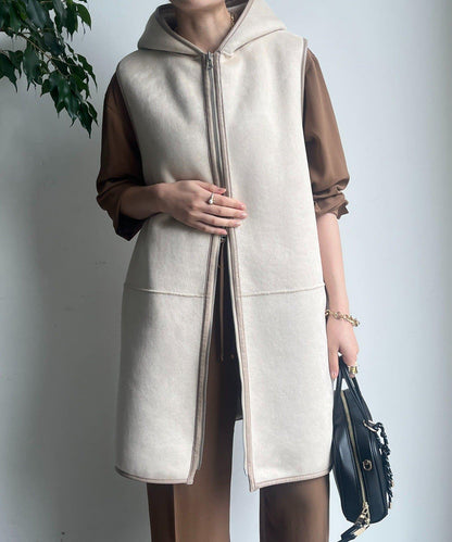 羊毛絨拼接帽T恤衫