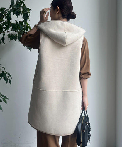 羊毛絨拼接帽T恤衫