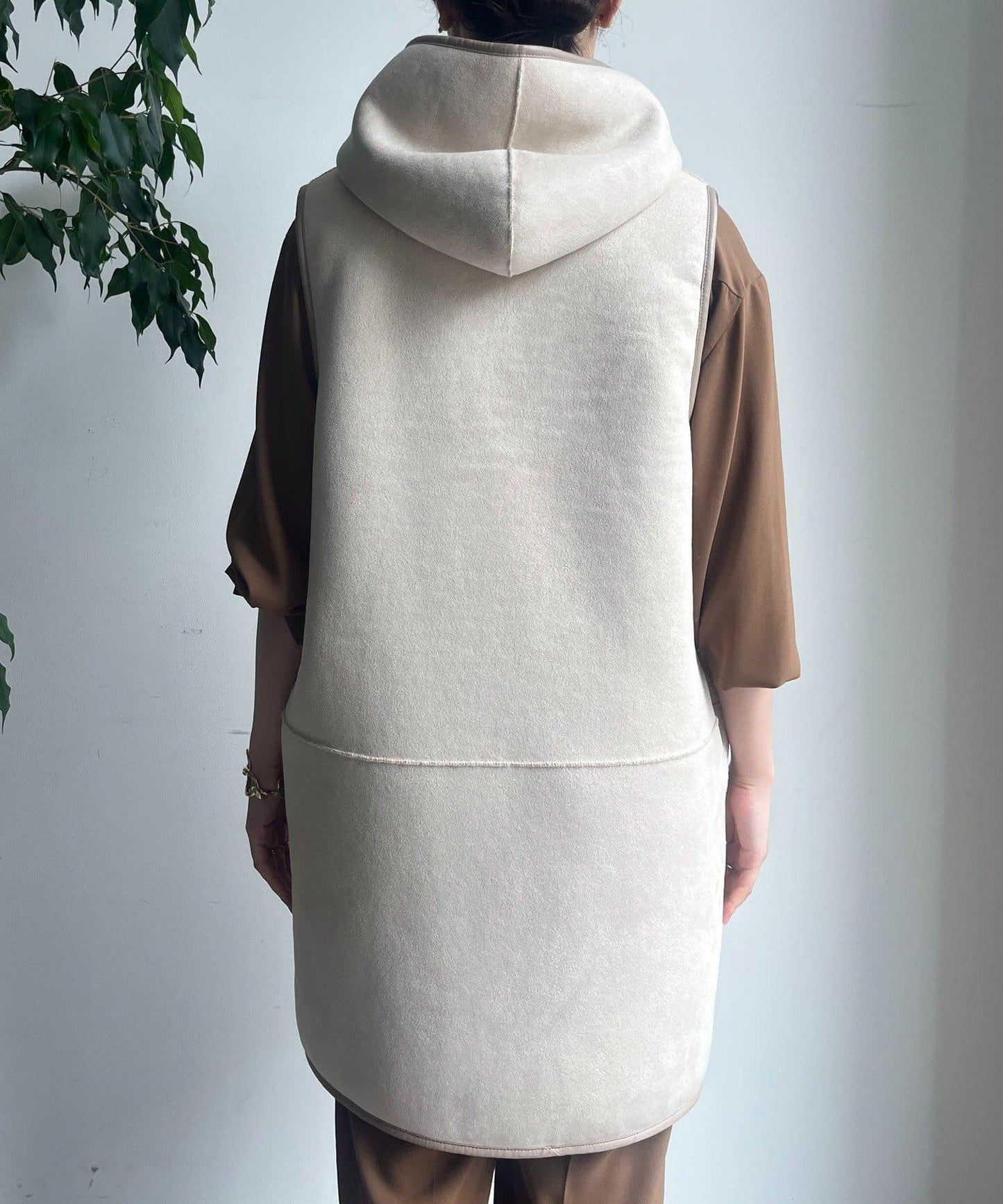 羊毛絨拼接帽T恤衫