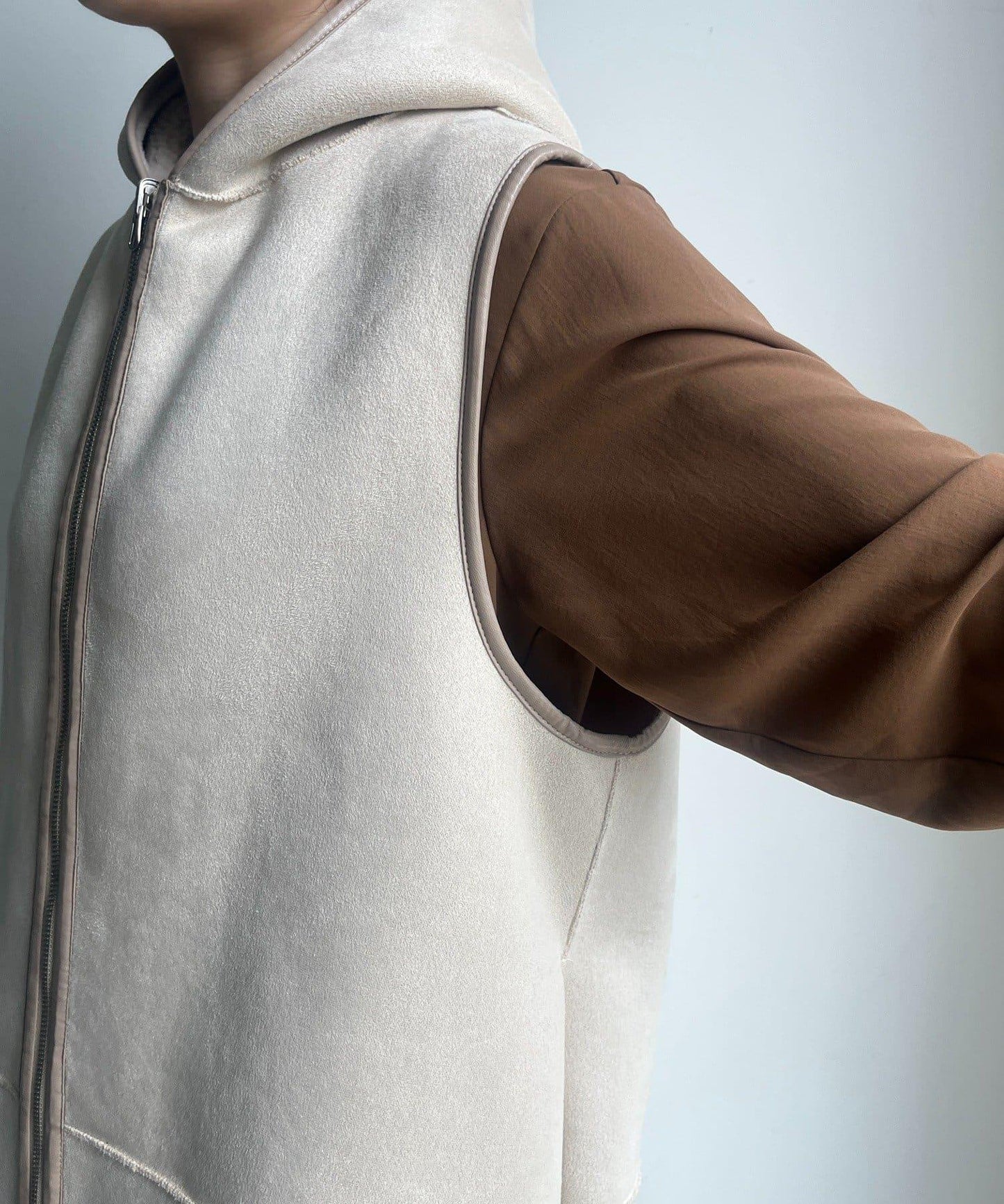 羊毛絨拼接帽T恤衫