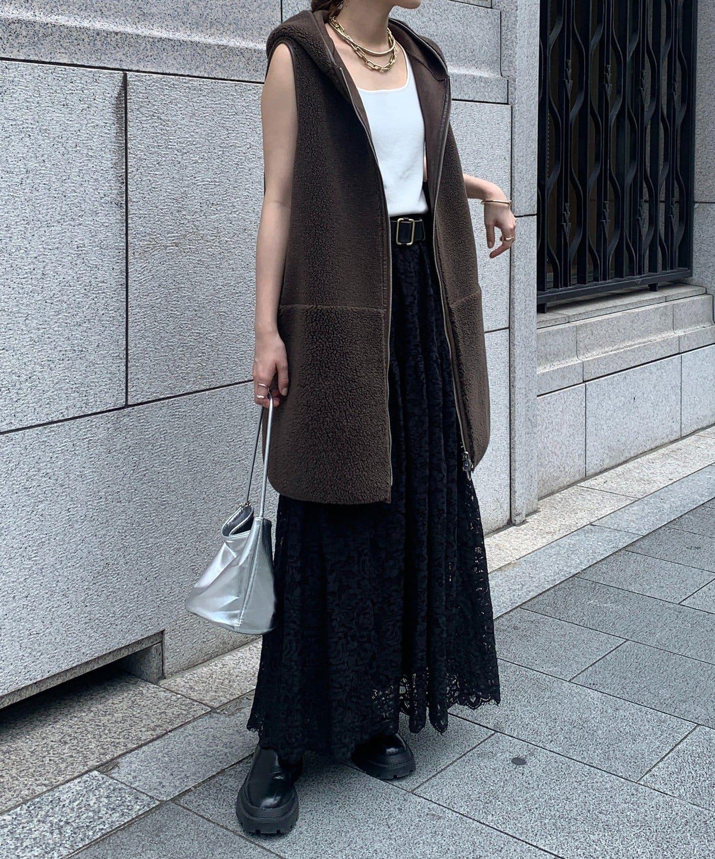 羊毛絨拼接帽T恤衫