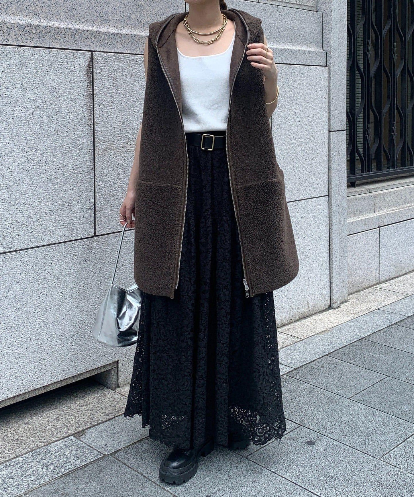 羊毛絨拼接帽T恤衫