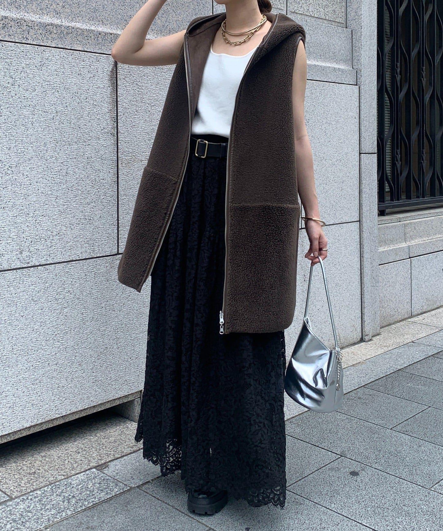 羊毛絨拼接帽T恤衫