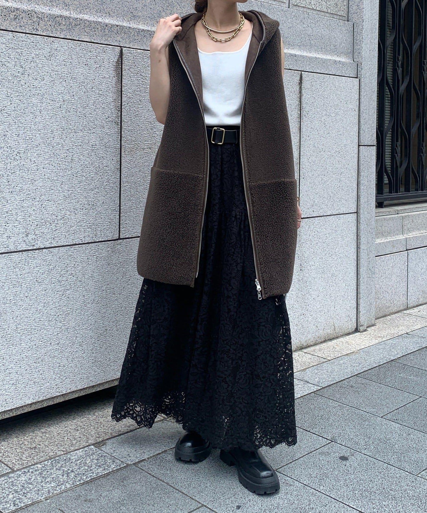 羊毛絨拼接帽T恤衫