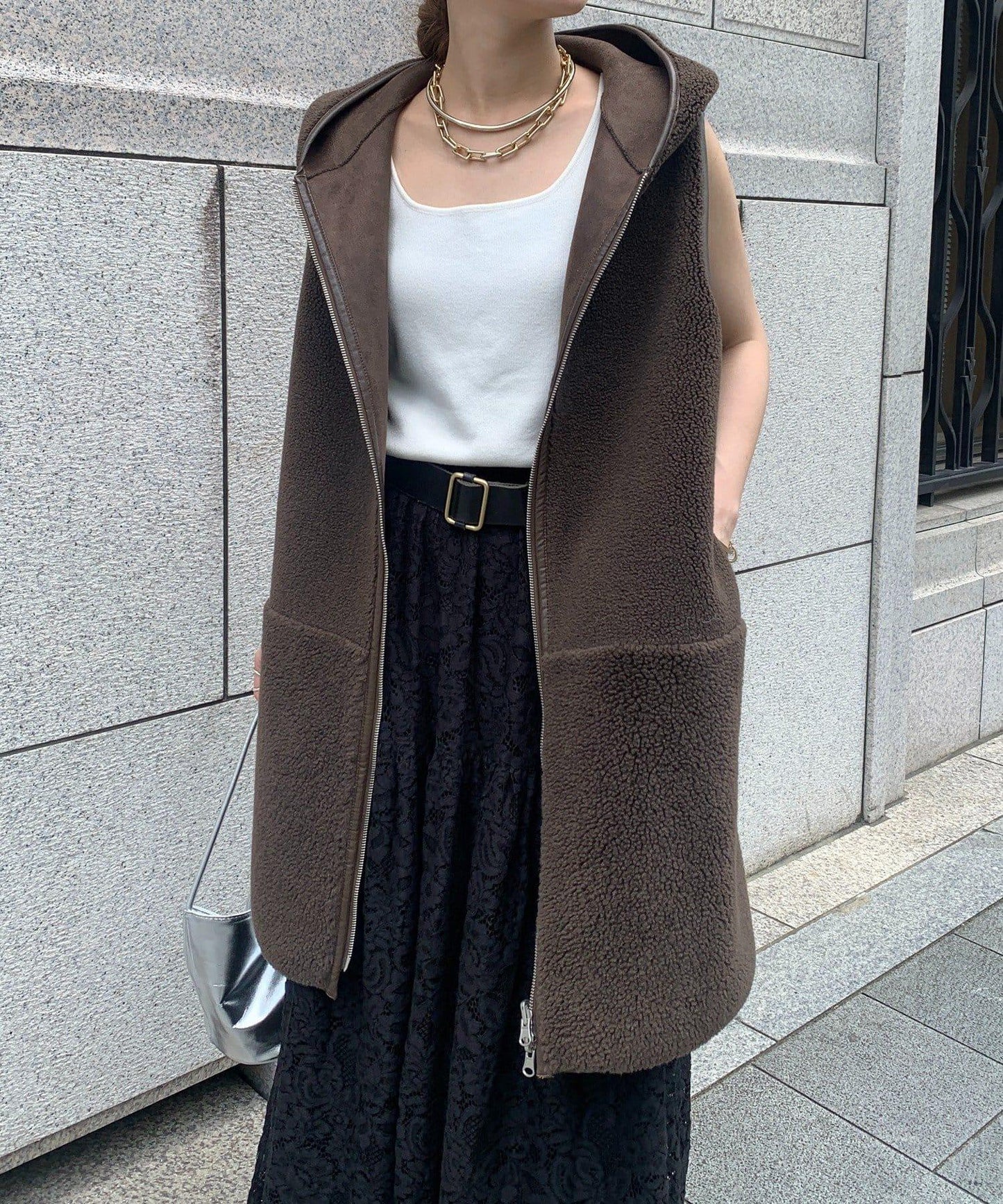 羊毛絨拼接帽T恤衫