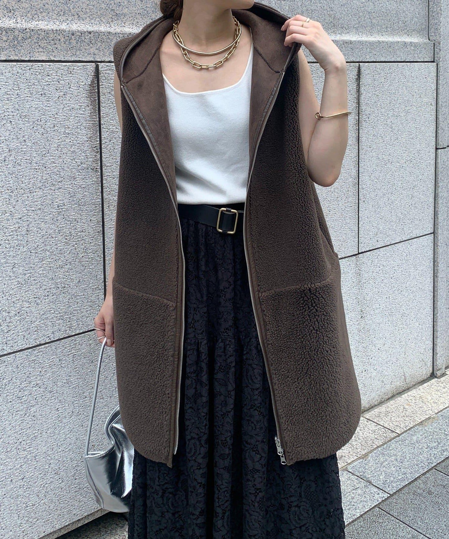 羊毛絨拼接帽T恤衫