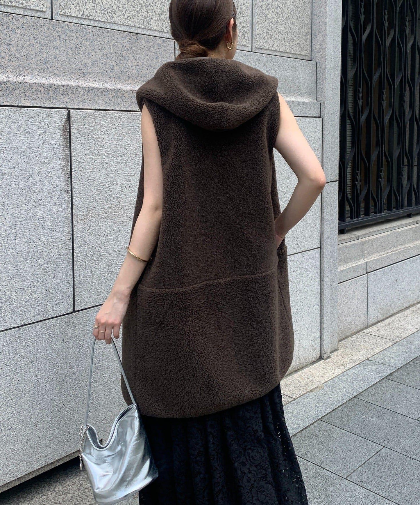 羊毛絨拼接帽T恤衫