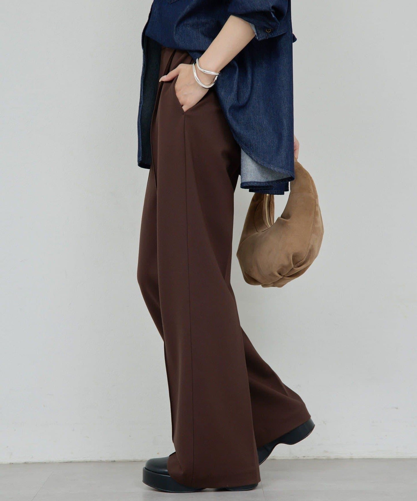 【套裝搭配】【名品襯衫同款面料！】【舒適×修腿】平紋西褲