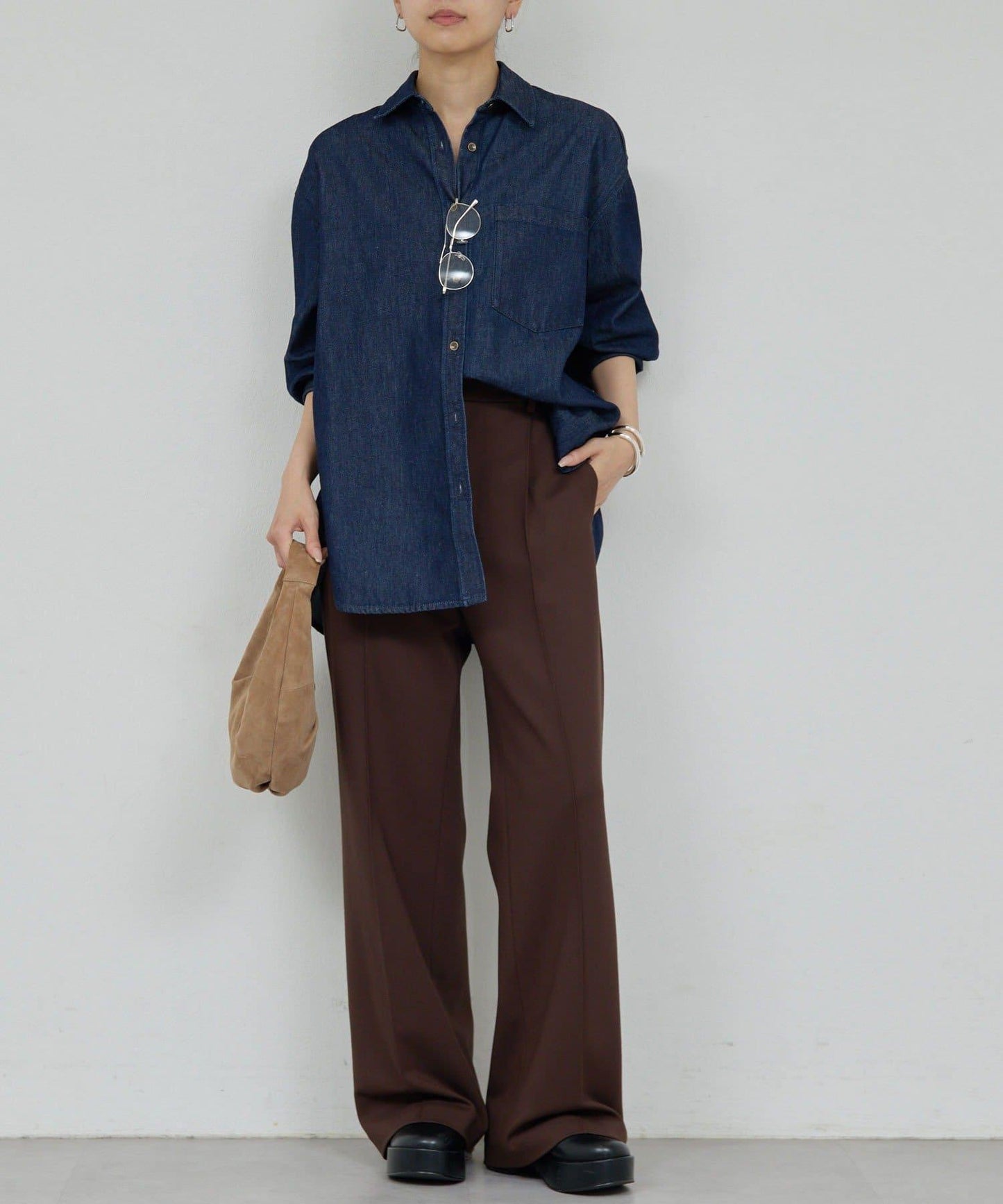 【套裝搭配】【名品襯衫同款面料！】【舒適×修腿】平紋西褲